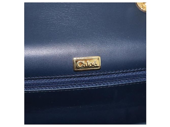 Chloé Chloe Chain Shoulder Bag Leather Navy Gold Auth BA16368 - Jerrillo - vista 20