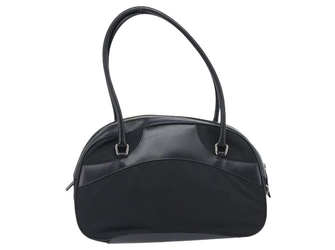 PRADA Hand Bag Nylon Leather Black Silver Auth 213463A - Jerrillo - vista 4