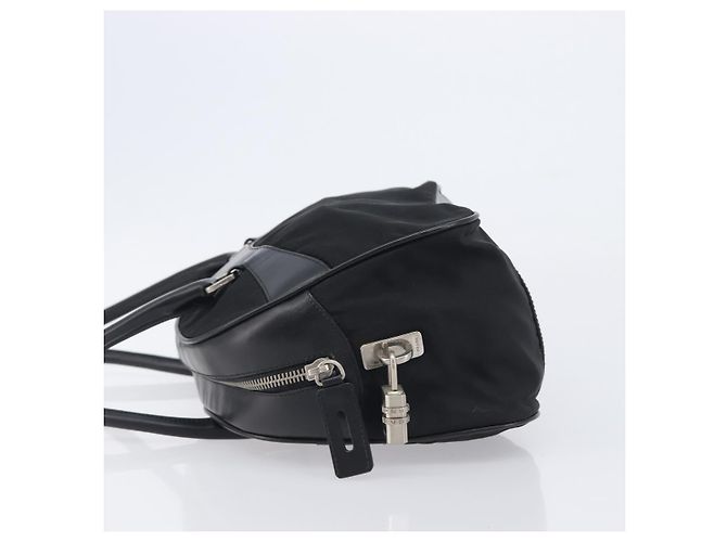 PRADA Hand Bag Nylon Leather Black Silver Auth 213463A - Jerrillo - vista 5