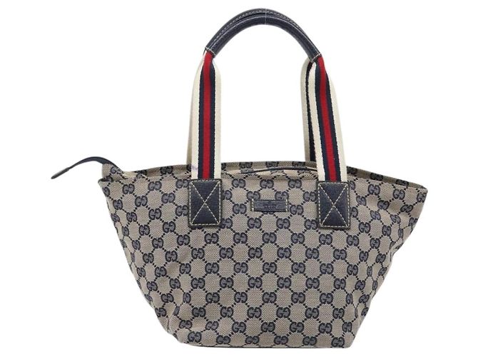 GUCCI GG Canvas Sherry Line Hand Bag Navy Silver 131228 Auth 213464A - Jerrillo - vista 13