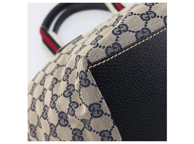GUCCI GG Canvas Sherry Line Hand Bag Navy Silver 131228 Auth 213464A - Jerrillo - vista 14