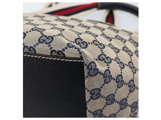 GUCCI GG Canvas Sherry Line Hand Bag Navy Silver 131228 Auth 213464A - Jerrillo - vista 15