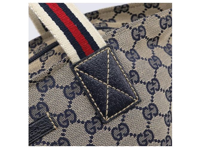 GUCCI GG Canvas Sherry Line Hand Bag Navy Silver 131228 Auth 213464A - Jerrillo - vista 17