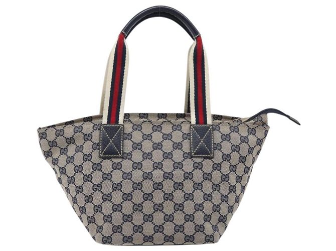GUCCI GG Canvas Sherry Line Hand Bag Navy Silver 131228 Auth 213464A - Jerrillo - vista 2
