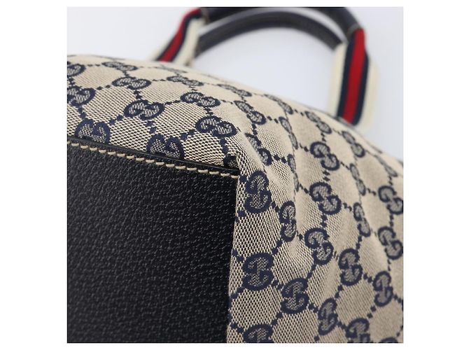 GUCCI GG Canvas Sherry Line Hand Bag Navy Silver 131228 Auth 213464A - Jerrillo - vista 9