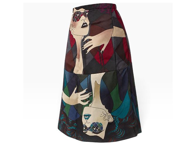 Miu Miu Falda de Seda Estampada Rockabilly - vista 2