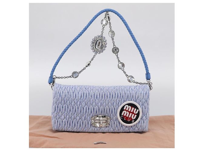 Miu Miu Matelasse Hand Bag Cotton 2way Blue Silver Auth 211290M - Jerrillo - vista 12
