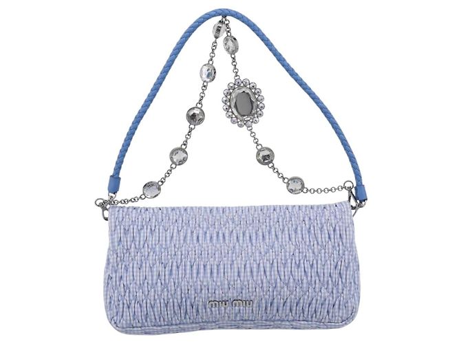 Miu Miu Matelasse Hand Bag Cotton 2way Blue Silver Auth 211290M - Jerrillo - vista 2