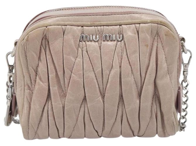 Miu Miu Matelasse Chain Shoulder Bag Leather Beige Silver Auth 207225A - Jerrillo - vista 13