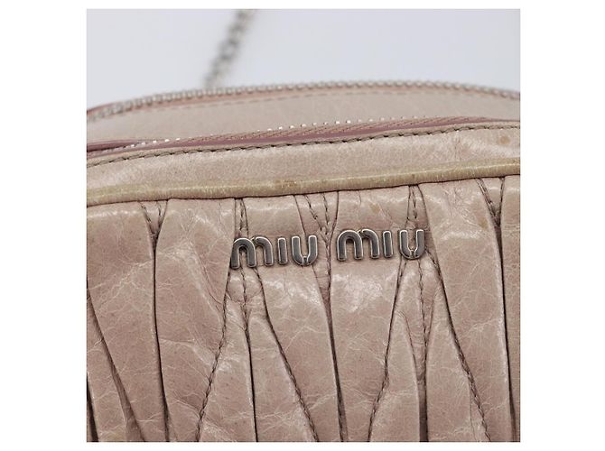 Miu Miu Matelasse Chain Shoulder Bag Leather Beige Silver Auth 207225A - Jerrillo - vista 19