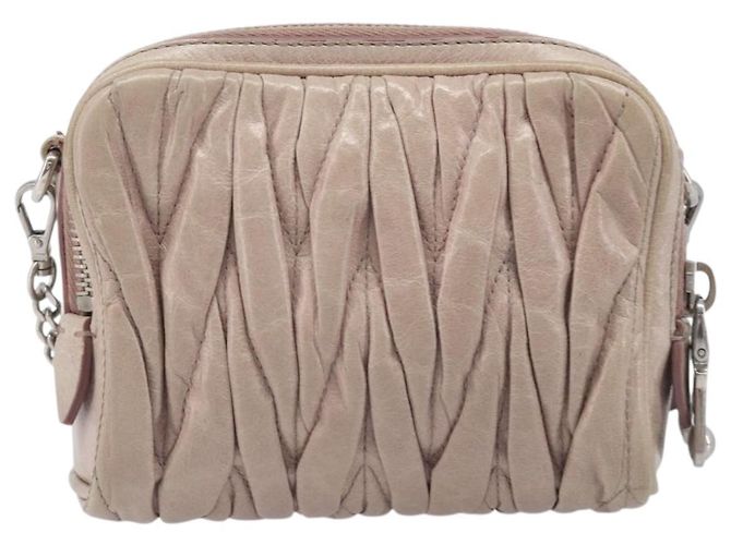 Miu Miu Matelasse Chain Shoulder Bag Leather Beige Silver Auth 207225A - Jerrillo - vista 2