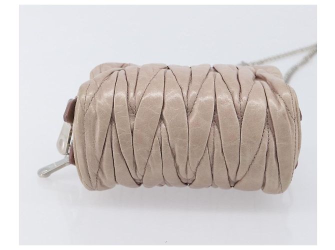 Miu Miu Matelasse Chain Shoulder Bag Leather Beige Silver Auth 207225A - Jerrillo - vista 5