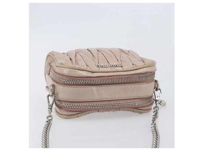 Miu Miu Matelasse Chain Shoulder Bag Leather Beige Silver Auth 207225A - Jerrillo - vista 6