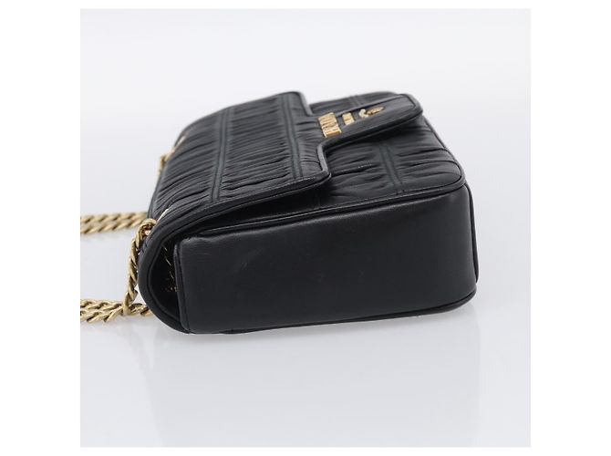 PRADA Gathered Chain Shoulder Bag Leather Black Gold Tone Auth 210874V - Jerrillo - vista 4