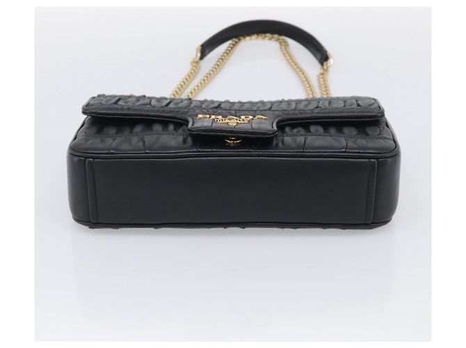 PRADA Gathered Chain Shoulder Bag Leather Black Gold Tone Auth 210874V - Jerrillo - vista 9