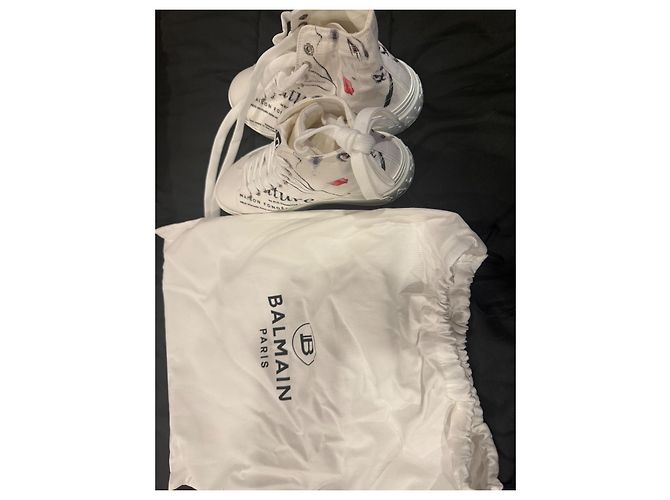 Balmain Baskets Montantes en Toile Blanche Imprimée - vue 2