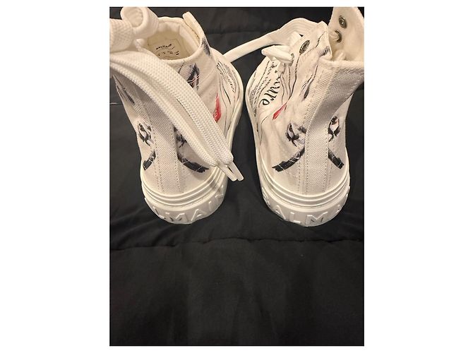 Balmain Baskets Montantes en Toile Blanche Imprimée - vue 5