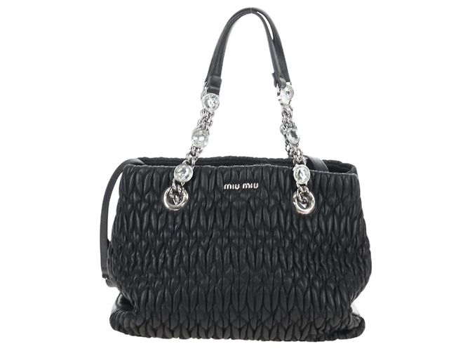 Miu Miu Matelasse Chain Shoulder Bag Leather 2way Black Silver Auth 213427M - Jerrillo - vista 13