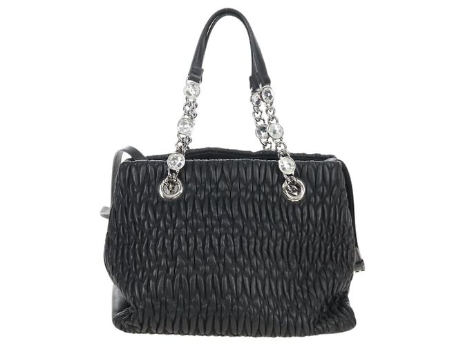 Miu Miu Matelasse Chain Shoulder Bag Leather 2way Black Silver Auth 213427M - Jerrillo - vista 2