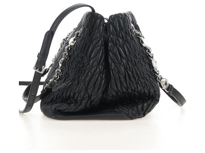 Miu Miu Matelasse Chain Shoulder Bag Leather 2way Black Silver Auth 213427M - Jerrillo - vista 3