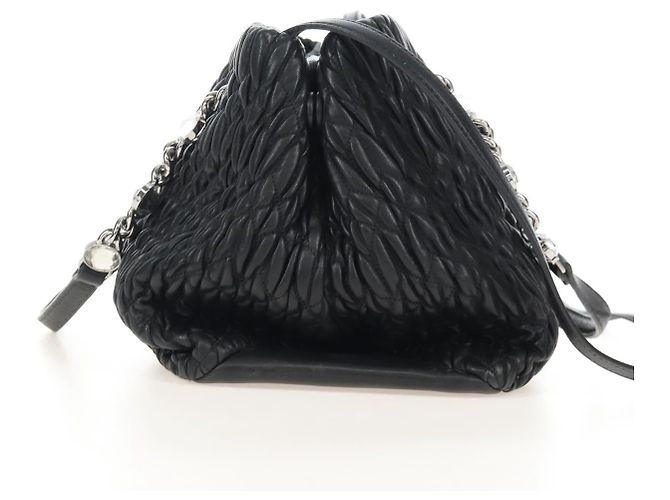 Miu Miu Matelasse Chain Shoulder Bag Leather 2way Black Silver Auth 213427M - Jerrillo - vista 4