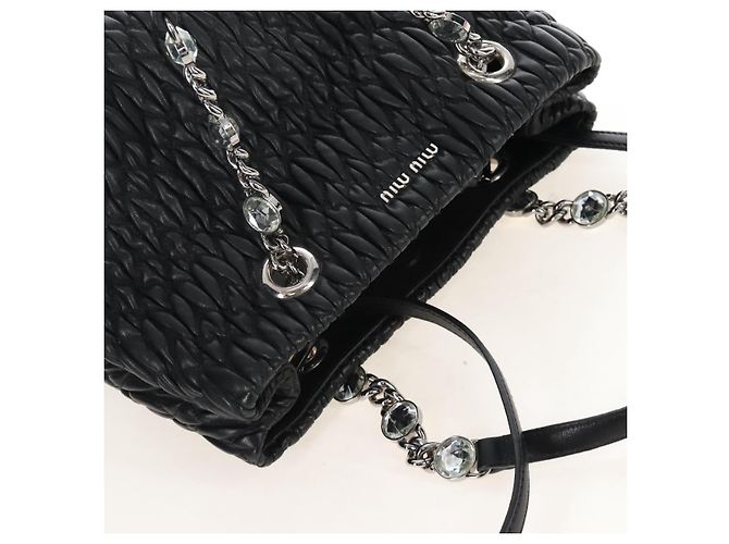 Miu Miu Matelasse Chain Shoulder Bag Leather 2way Black Silver Auth 213427M - Jerrillo - vista 6