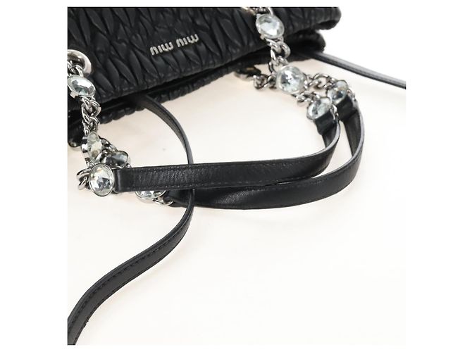 Miu Miu Matelasse Chain Shoulder Bag Leather 2way Black Silver Auth 213427M - Jerrillo - vista 7