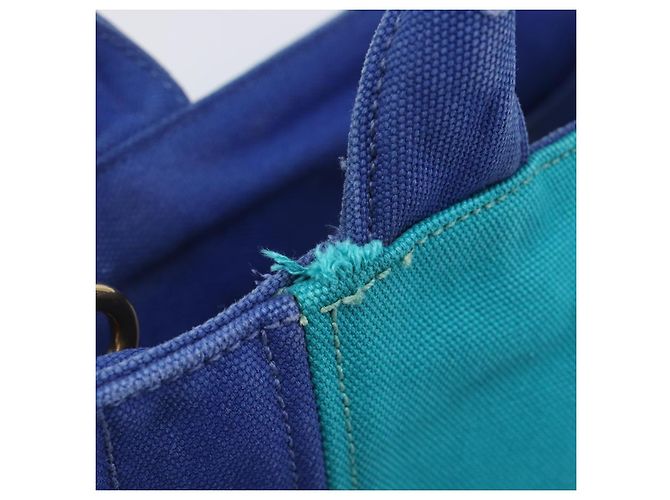 PRADA Canapa PM Hand Bag Canvas 2way Blue Gold Tone Auth ep17081 - Jerrillo - vista 10