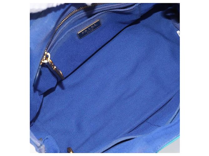PRADA Canapa PM Hand Bag Canvas 2way Blue Gold Tone Auth ep17081 - Jerrillo - vista 11