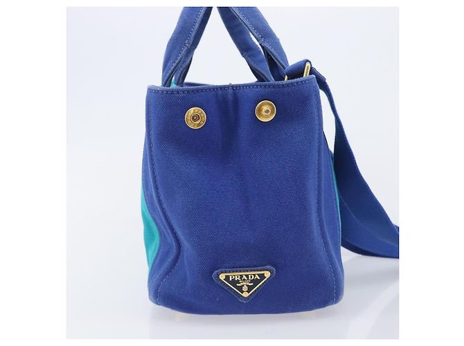 PRADA Canapa PM Hand Bag Canvas 2way Blue Gold Tone Auth ep17081 - Jerrillo - vista 4
