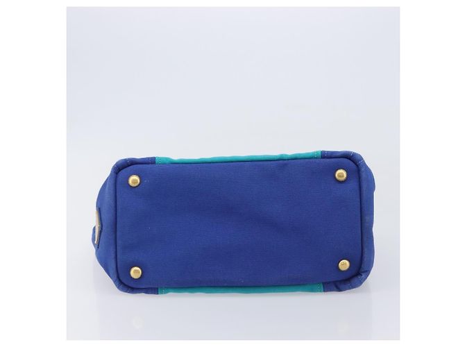 PRADA Canapa PM Hand Bag Canvas 2way Blue Gold Tone Auth ep17081 - Jerrillo - vista 5