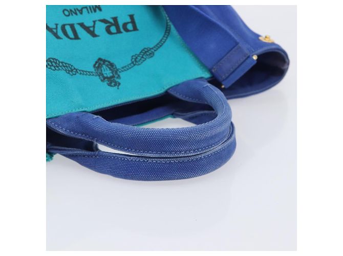 PRADA Canapa PM Hand Bag Canvas 2way Blue Gold Tone Auth ep17081 - Jerrillo - vista 7
