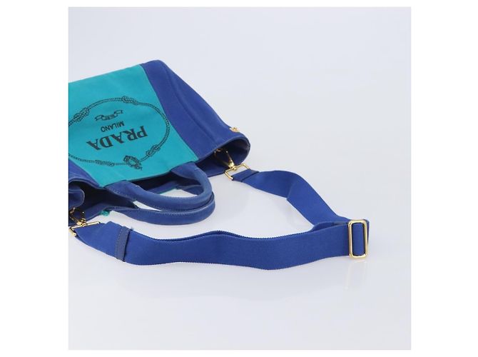 PRADA Canapa PM Hand Bag Canvas 2way Blue Gold Tone Auth ep17081 - Jerrillo - vista 8