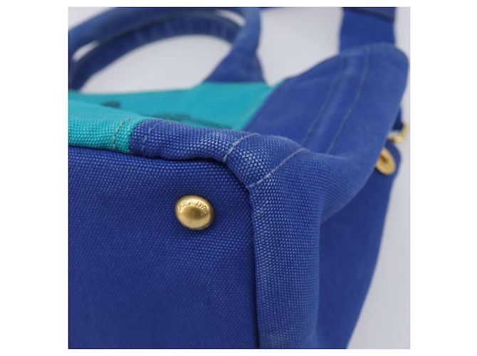 PRADA Canapa PM Hand Bag Canvas 2way Blue Gold Tone Auth ep17081 - Jerrillo - vista 9
