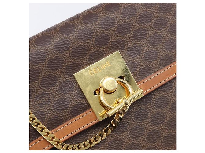 Céline CELINE Macadam Canvas Hand Bag PVC Leather Brown Gold Auth 210885V - Jerrillo - vista 19
