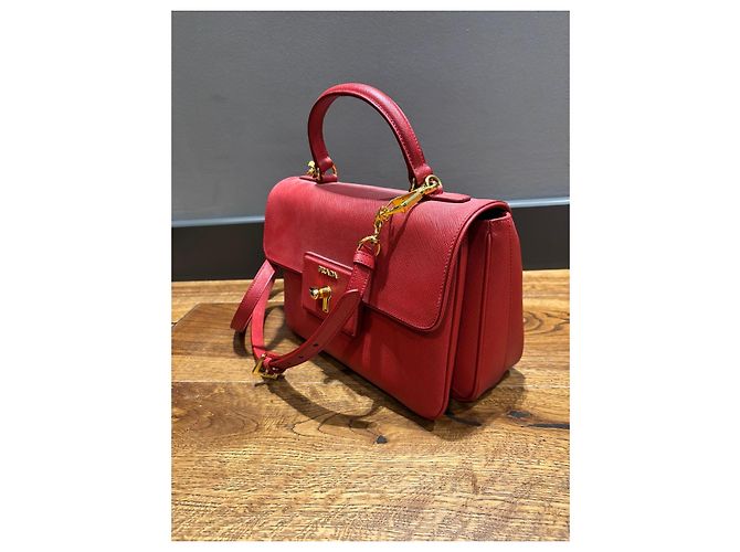 Prada Saffiano Lederhandtasche Rot - Ansicht 14