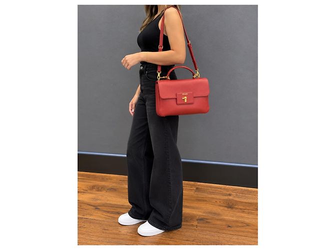 Prada Saffiano Lederhandtasche Rot - Ansicht 8