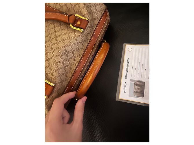 Céline Celine Borsa Boston Macadam in Tela Monogramma e Pelle Marrone - vista 10