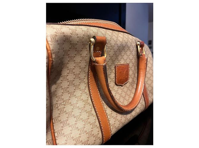 Céline Celine Borsa Boston Macadam in Tela Monogramma e Pelle Marrone - vista 2