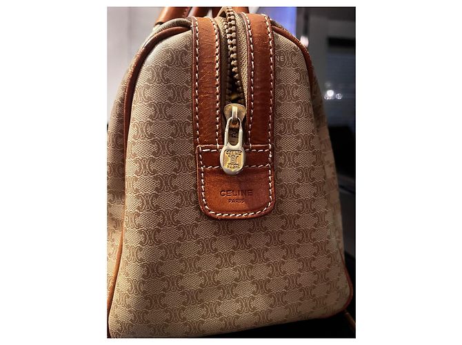 Céline Celine Borsa Boston Macadam in Tela Monogramma e Pelle Marrone - vista 3