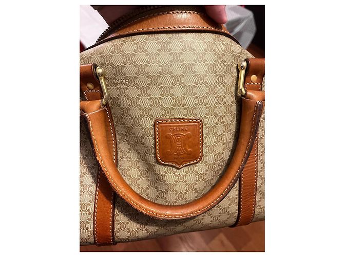 Céline Celine Borsa Boston Macadam in Tela Monogramma e Pelle Marrone - vista 4