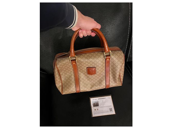 Céline Celine Borsa Boston Macadam in Tela Monogramma e Pelle Marrone - vista 9
