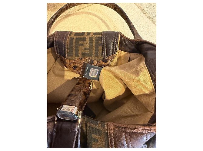 Fendi Spy borsa in tessuto FF e pelle marrone - vista 10