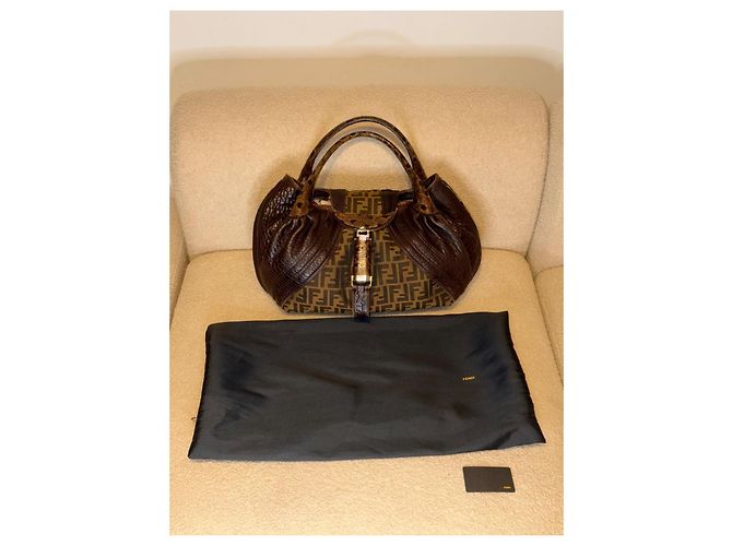 Fendi Spy borsa in tessuto FF e pelle marrone - vista 11