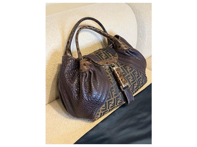 Fendi Spy borsa in tessuto FF e pelle marrone - vista 12
