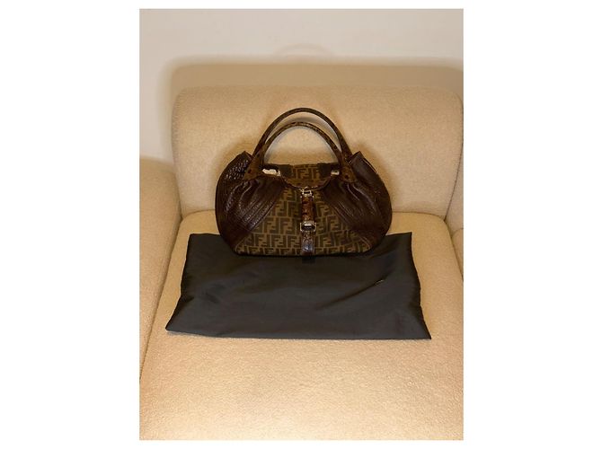 Fendi Spy borsa in tessuto FF e pelle marrone - vista 15