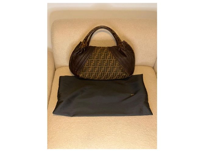 Fendi Spy borsa in tessuto FF e pelle marrone - vista 2