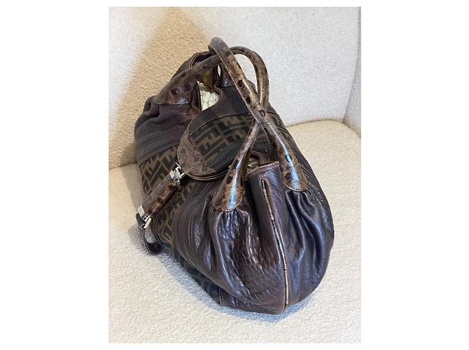 Fendi Spy borsa in tessuto FF e pelle marrone - vista 3