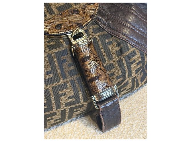 Fendi Spy borsa in tessuto FF e pelle marrone - vista 5