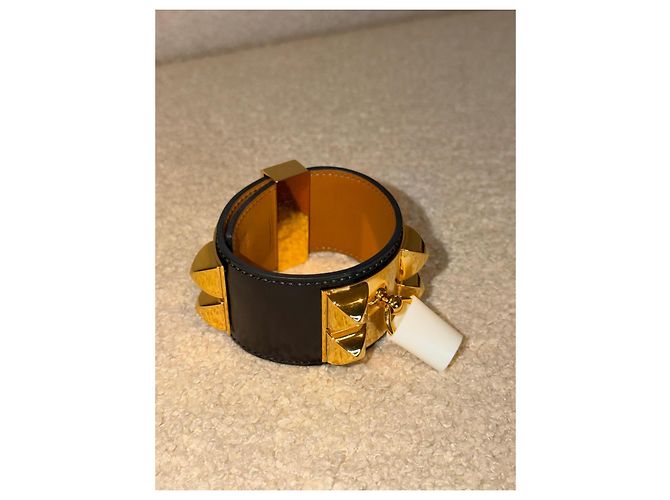 Hermès Collier de Chien bracciale in pelle nera - vista 12
